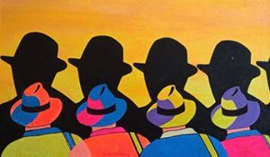 Hats VI. Técnica mixta sobre lienzo. 55 x 33,5 x 2 cm. . Pintura de Carlos Codoñer colección hats and cities
