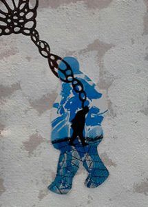 walking 51. tecnica mixta sobre cartón piedra. 33 x 24 cm. ilustrado por carlos codoñer de su colección walking