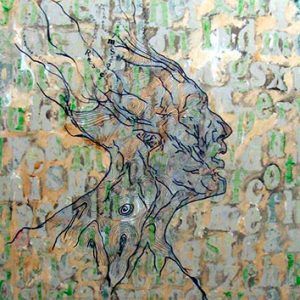 El robo del pensamiento IV.Těcnica mixta-sobre lienzo 50x50cm pintura. Colección Faces de Carlos Codoñer