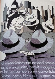 Hats and cities XXII. técnica mixta sobre papel. 32 x 22 cm. ilustración por Carlos Codoñer