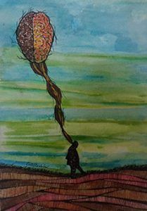 Pensando con el cerebro. Técnica mixta sobre tabla. 33 x 23 cm. Pintura by Carlos Codoner