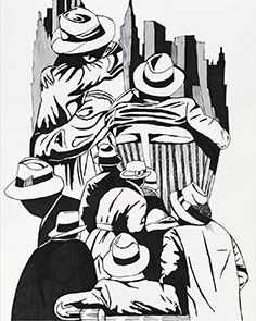 The Philadelphia story. técnica mixta sobre papel.32 x 22 cm de Carlos Codoñer en su colección Hats and Cites
