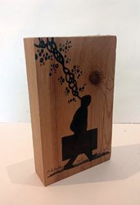 Walking X. Técnica mixta sobre madera. 22 x 13,5 cm. escultura de Carlos Codoñer