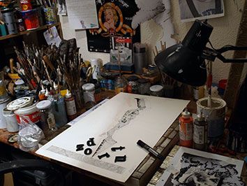 Foto estudio donde Carlos Codoñer crea sus obras en Valencia España
