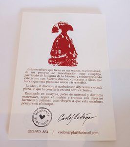 Documento que acredita la originalidad de la obra menina de Carlos Codoner artist