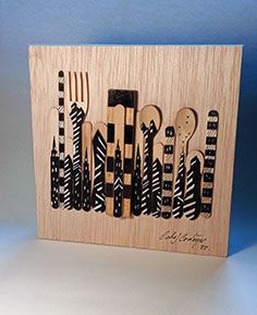 Ciudad Sostenible VII Técnica mixta sobre madera 20x20x5cm original del artista pástico Carlos Codoñer